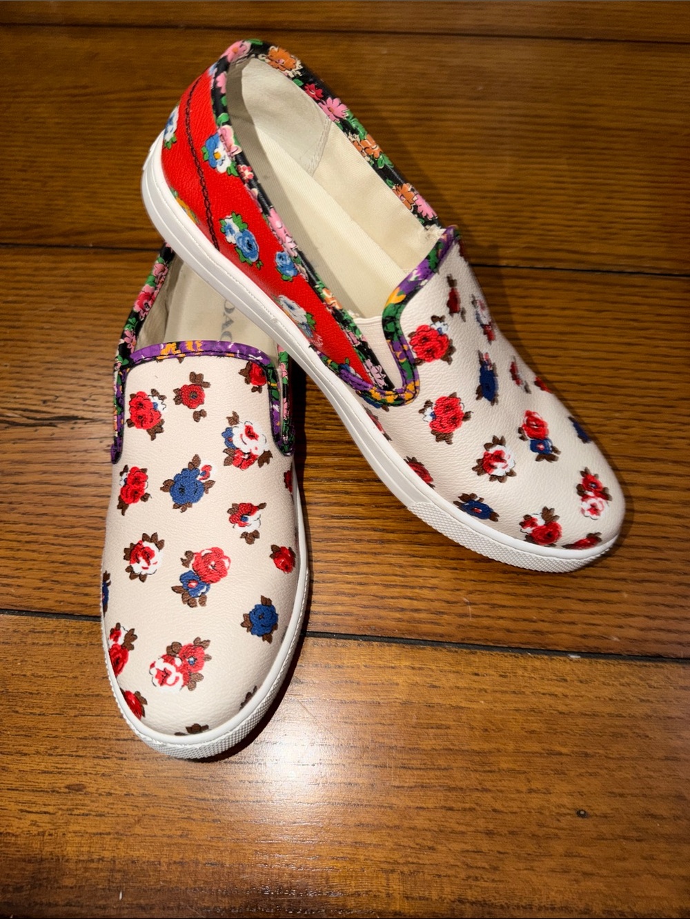Coach Floral Slip-On Sneakers with Red & Blue Flowers